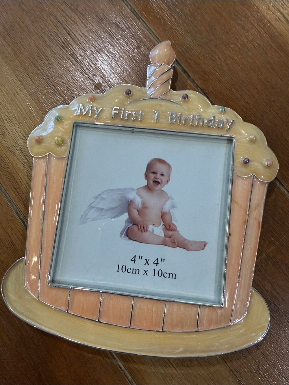 My First 1st Birthday Cupcake Photo Frame - Peach and Cream